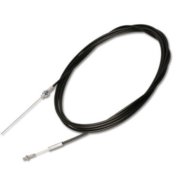 A black cable with two metal ends on it.